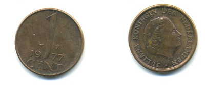 НИДЕРЛАНДЫ 1 ЦЕНТ 1977 ЮЛИАНА KM 180 бронза 80-967