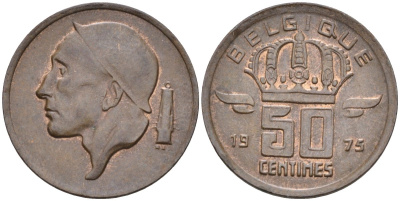 Бельгия 50 сантимов 1975 BELGIQUE KM 144 бронза 4585-817
