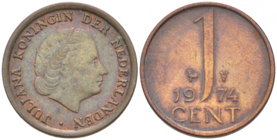 НИДЕРЛАНДЫ 1 ЦЕНТ 1974 KM 180 бронза 3457-1038