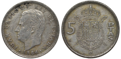 Испания 5 песет 1984 Хуан Карлос I (1975-2001) KM 823 медно-никель 4128-1024