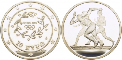 Греция 10 евро 2003 XXVIII летние Олимпийские игры 2004 года в Афинах, легкая атлетика, бег KM 190 серебро PROOF 1078-5-14