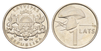 Латвия 1 лат 2004 гриб KM 67 медно-никель UNC 4679-321