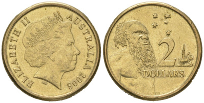 Австралия 2 доллара 2008 абориген, Елизавета II (1952-2022) KM 406 алюминиевая бронза UNC 4621-229