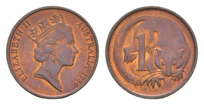 Австралия 1 цент 1989 Елизавета II (1952-2022), второй портрет, опоссум KM 78 бронза 4655-1227