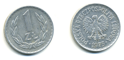 ПОЛЬША 1 ЗЛОТЫЙ 1975 MW KM 49.1 алюминий 3999-851