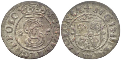 Польша 1 шиллинг (шеляг) 1625 Сигизмунд III (1587-1632), вес 0,51 гр. KM А37 серебро 1517-132