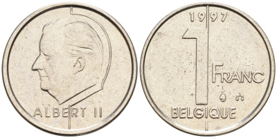 Бельгия 1 франк 1997 BELGIQUE KM 187 железо плакированное никелем 4594-568