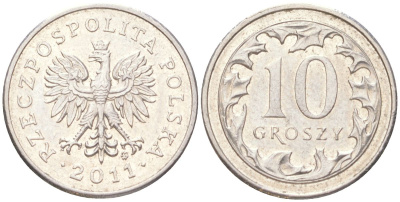 Польша 10 грошей 2011 Y 279 медно-никель UNC 4614-322