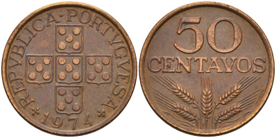 Португалия 50 сентаво 1974  KM 596 бронза    4153-132