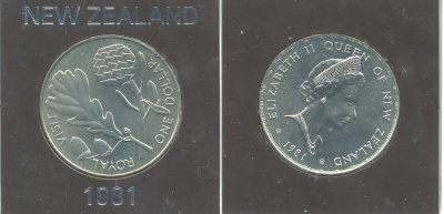 Новая Зеландия 1 доллар 1981 Королевский визит, английский дуб, Елизавета II (1952-2022), в оригинальной пластиковой упаковке KM 50 медно-никель UNC 3-4-9-22