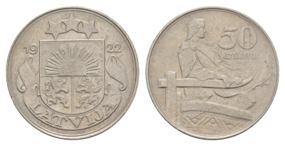 Латвия 50 сантимов 1922 год-тип KM 6 никель 4657-753