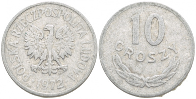 ПОЛЬША 10 ГРОШЕЙ 1972 MW KM АА47 алюминий 4549-266