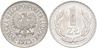ПОЛЬША 1 ЗЛОТЫЙ 1975 MW KM 49.1 алюминий 68-423