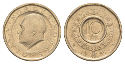 Норвегия 10 крон 1985 Улаф V (1957-1991) KM 427 никель латунь 4635-753