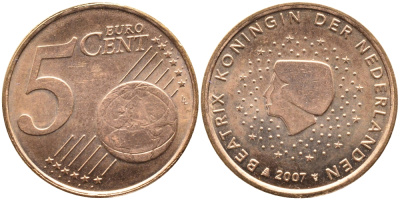 Нидерланды 5 евроцентов 2007 KM 236 сталь плакированная медью UNC 259-646