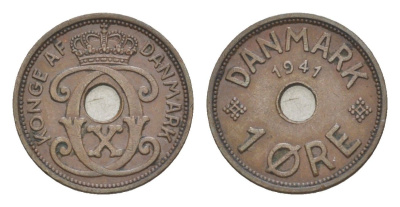Фарерские острова 1 эре 1941 Кристиан X (1912-1947), датские территории KM 1 бронза 3711-1622