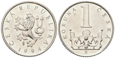 Чехия 1 крона 1994 KM 7 сталь плакированная никелем aUNC 192-626
