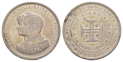 Португалия 1000 реалов (рейсов) 1898 400 лет Открытию Индии KM 539 серебро 3896-421