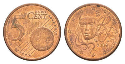 Франция 5 евроцентов 2009 KM 1284 сталь плакированная медью 4630-468