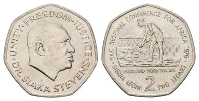 Сьерра-Леоне 2 леоне 1976 ФАО - Региональная конференция по Африке KM 29 медно-никель UNC 4672-736