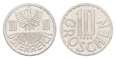 Австрия 10 грошей 1980 KM 2878 алюминий aUNC 4630-148