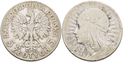 ПОЛЬША 5 ЗЛОТЫХ 1932 ЯДВИГА, ЛОНДОН KM 21 серебро 4545-1113