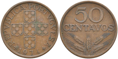 Португалия 50 сентаво 1974 KM 596 бронза 219-921