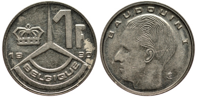 БЕЛЬГИЯ 1 ФРАНК 1990 БОДУЭН KM 188 железо плакированное никелем XF- 4181-326