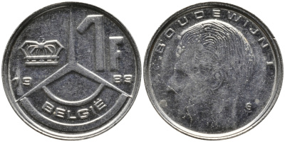 БЕЛЬГИЯ 1 ФРАНК 1989 BELGIE KM 171 сталь плакированная никелем 99-1239