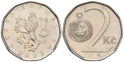 Чехия 2 кроны 2008 b’ KM 9 сталь плакированная никелем aUNC 4516-655