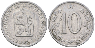 Чехословакия 10 геллеров 1963 KM 49.1 алюминий 4548-1027
