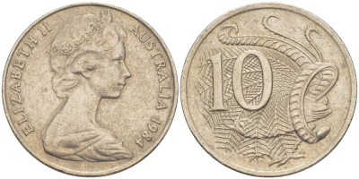 Австралия 10 центов 1984 Елизавета II (1952-), птица лирахвост KM 65 медно-никель 4382-1333