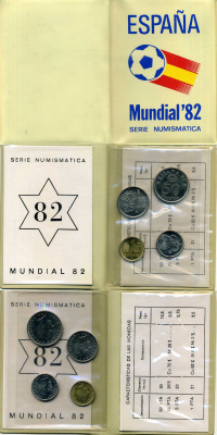 Испания официальный набор из 4 монет (1, 5, 25 и 50 песет) 1982 чемпионат мира по футболу в Испании 1982 года KM MS11и (816, 817, 818 и 819) UNC 4-3-2-43