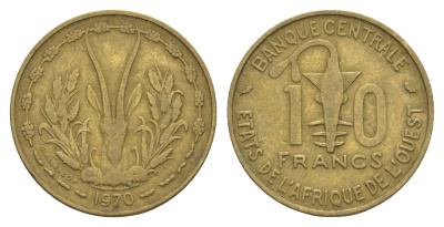 Западная Африка (BCEAO) 10 франков 1970 KM 1a медь алюминий никель 4656-833
