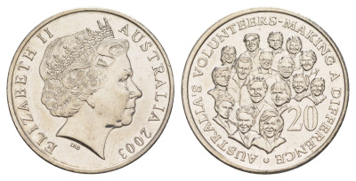 Австралия 20 центов 2003 Австралийские волонтеры KM 688 медно-никель UNC 4652-526