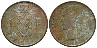 БЕЛЬГИЯ 1 ФРАНК 1956 BELGIQUE KM 142.1 медно-никель 4380-327