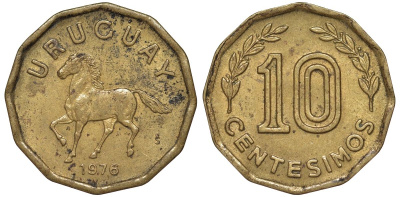 Уругвай 10 сентесимо 1976 KM 66 алюминиевая бронза 4164-717