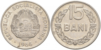 Румыния 15 бани 1966 KM 93 сталь плакированная никелем 44-146