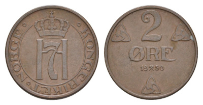 Норвегия 2 эре 1950 Хокон VII (1905-1957) KM 371 бронза 4635-322