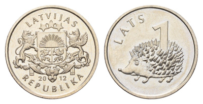 Латвия 1 лат 2012 Ежик KM 135 медно-никель UNC 4679-365