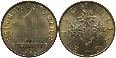 АВСТРИЯ 1 ШИЛЛИНГ 1990 KM 2886 алюминиевая бронза 33-536