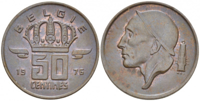 БЕЛЬГИЯ 50 САНТИМОВ 1976 BELGIE KM 149.1 бронза 3996-1257