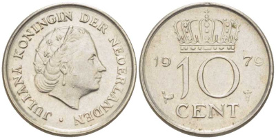 НИДЕРЛАНДЫ 10 ЦЕНТОВ 1979 ЮЛИАНА (1948-1980) KM 182 никель 211-1246