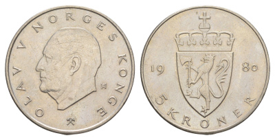 Норвегия 5 крон 1980 Улаф V (1957-1991) KM 420 медно-никель BU 4156-244
