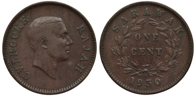 Саравак 1 цент 1930 H, Третий Раджа Чарльз Вайнер Брук, Королевство Саравак (1846 - 1946) KM 18 бронза 4044-421