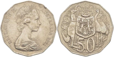 Австралия 50 центов 1972 Елизавета II (1952-2022), герб Австралии, кенгуру KM 68 медно-никель 107-112