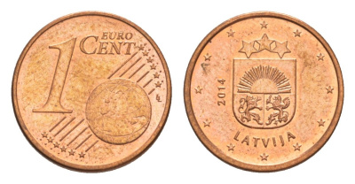 Латвия 1 евроцент 2014 KM 150 сталь плакированная медью aUNC 4630-434