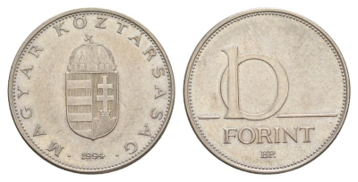 Венгрия 10 форинтов 1994 KM 695 латунь плакированная медно-никелем 4633-1022
