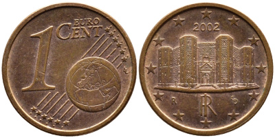 Италия 1 евроцент 2002 KM 210 сталь плакированная медью 4609-444