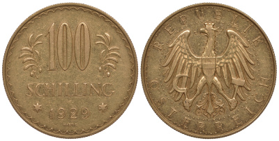 Австрия 100 шиллингов 1929 KM 2842, Fr. 520, J. 437 золото 00-000-00